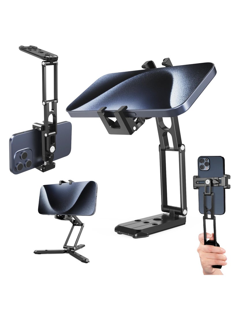 Excefore Universal Metal Phone Tripod Mount with Cold Shoes, 360 Rotating Adjustable Clip Holder, Multi-Angle Tri-Fold Cell Phone Holder, Desktop Tripod and Handheld Grip for Streaming Vlog  - Image 1