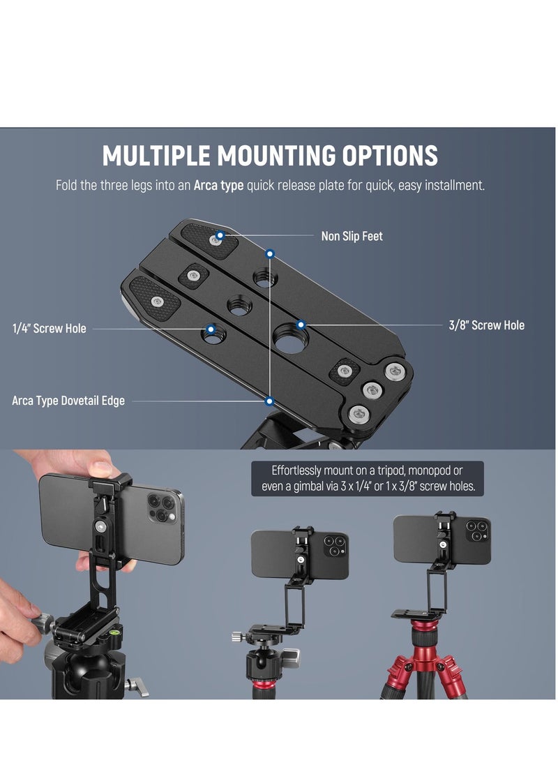 Excefore Universal Metal Phone Tripod Mount with Cold Shoes, 360 Rotating Adjustable Clip Holder, Multi-Angle Tri-Fold Cell Phone Holder, Desktop Tripod and Handheld Grip for Streaming Vlog  - Image 3