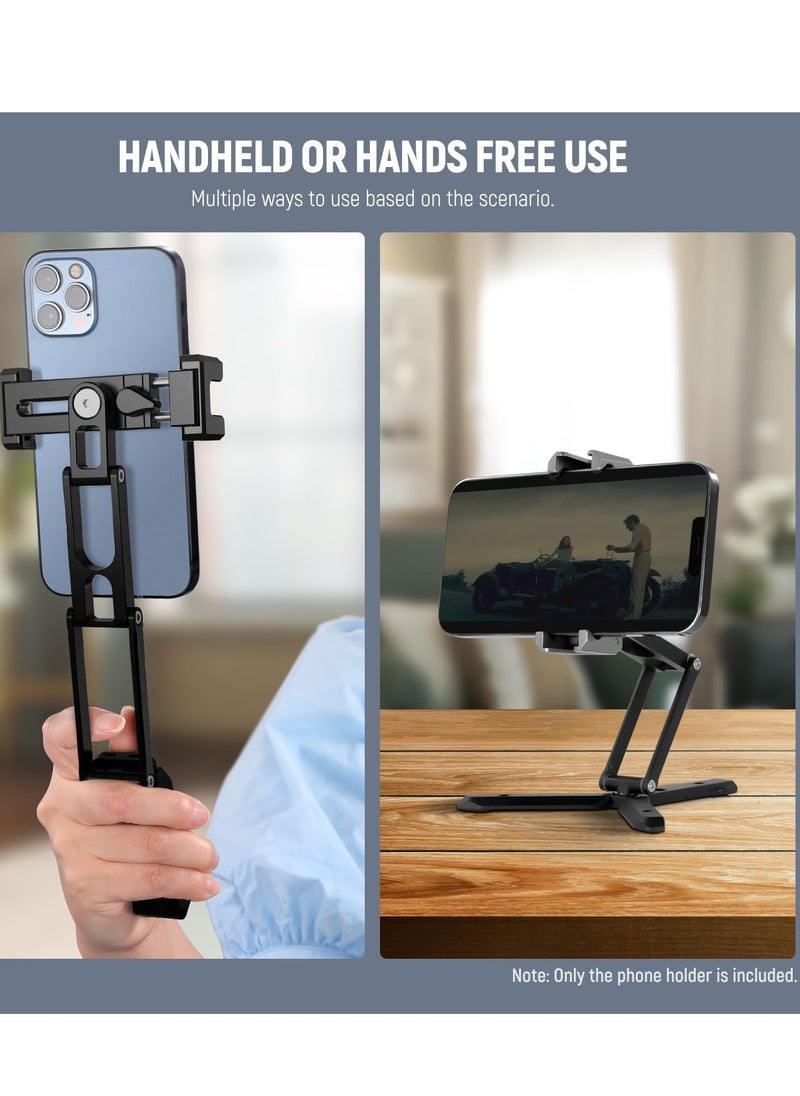 Excefore Universal Metal Phone Tripod Mount with Cold Shoes, 360 Rotating Adjustable Clip Holder, Multi-Angle Tri-Fold Cell Phone Holder, Desktop Tripod and Handheld Grip for Streaming Vlog  - Image 4