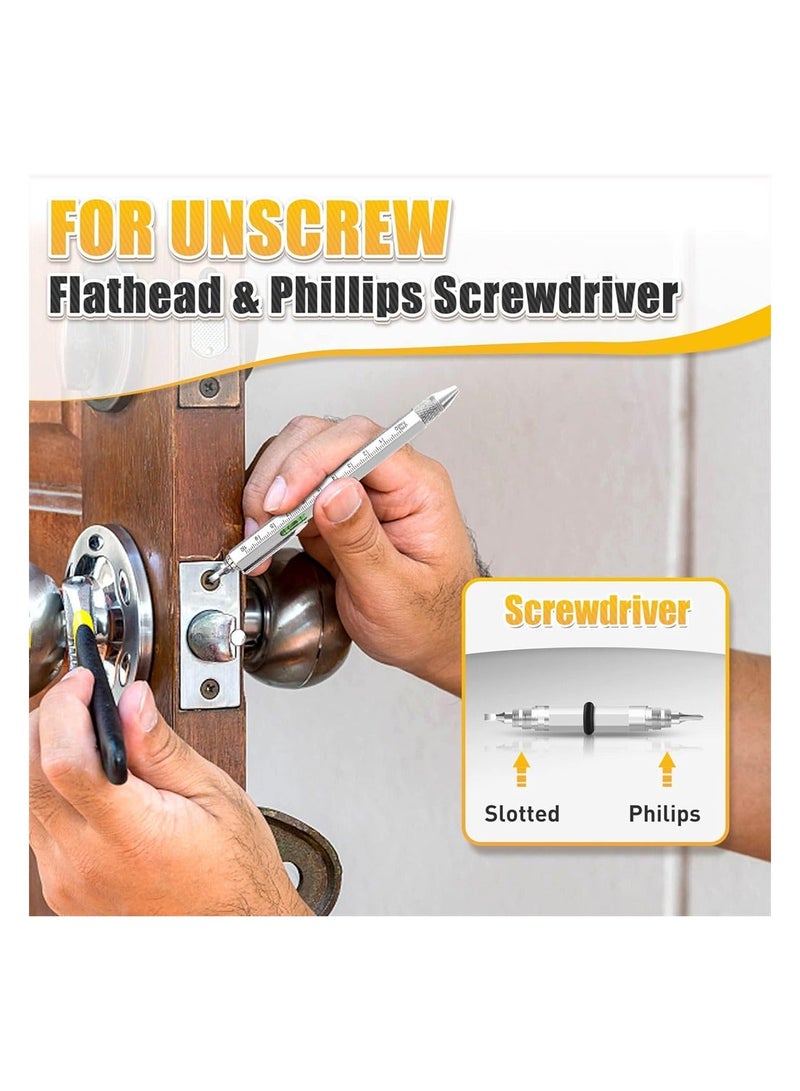 Y&D 9 in 1 Multitool Pen Pocket Multi Tool with Light Stylus Ruler Screwdriver Bubble Leveler Cool Must-Have Gadgets for Woodworking Electrical Engineers Birthday Gifts Men - Image 4