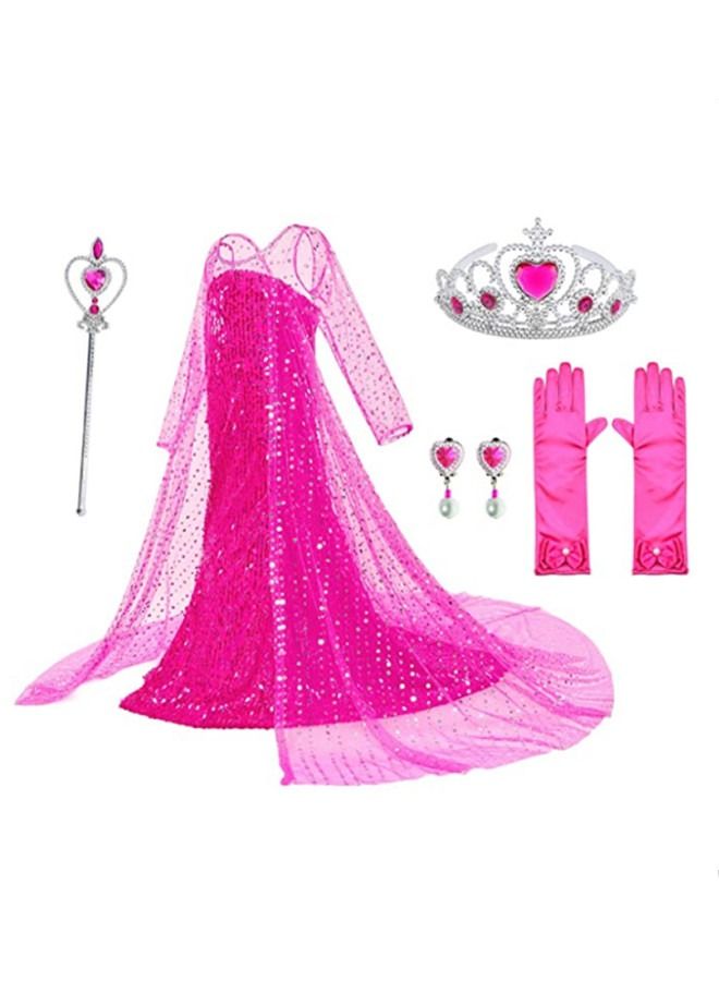 ISank Elsa Princess Costumes Birthday Party Dress Up Clothes Rose  Pink  - Image 1