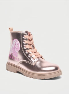 Barbie Print Ankle Boots with Lace-Up Closure  - Image 1