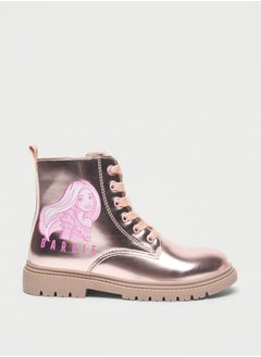 Barbie Print Ankle Boots with Lace-Up Closure  - Image 2