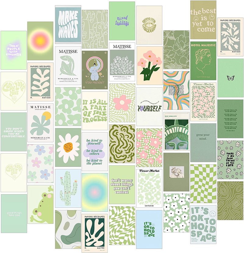 KARTMEN 50 Photo Wall Collage Kit || Danish Pastel Room Decor Aesthetic - 4 x 6 Inches Posters for Wall Decoration - Glue Dots Included- Green-Paper - Image 1