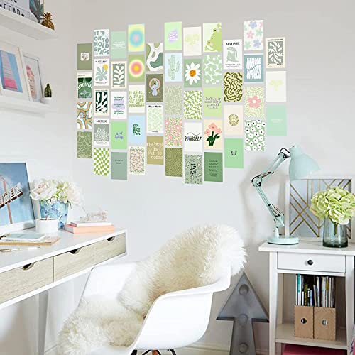 KARTMEN 50 Photo Wall Collage Kit || Danish Pastel Room Decor Aesthetic - 4 x 6 Inches Posters for Wall Decoration - Glue Dots Included- Green-Paper - Image 5