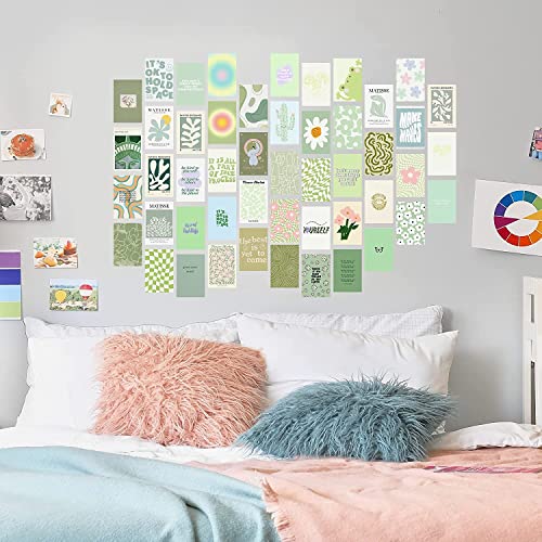 KARTMEN 50 Photo Wall Collage Kit || Danish Pastel Room Decor Aesthetic - 4 x 6 Inches Posters for Wall Decoration - Glue Dots Included- Green-Paper - Image 4