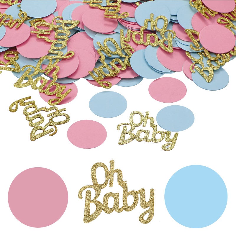 Gejoy 440 Pcs Glitter Gender Reveal Paper Confetti Round Pink and Blue Table Confetti Gold Baby Double Side Print Party Decorations for Baby Shower Gender Reveal Party