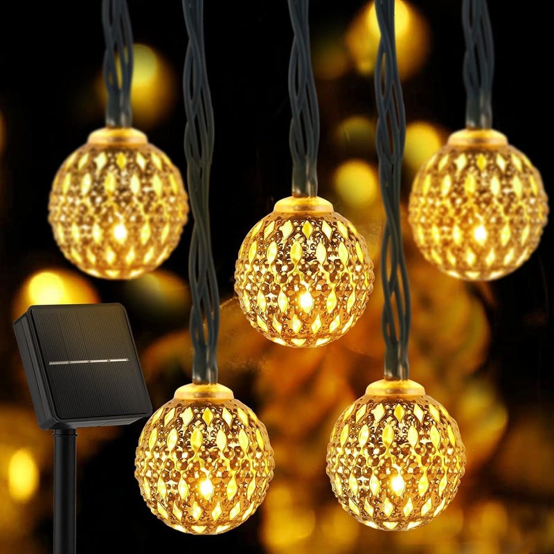 أضواء خيطية مغربية شمسية من برايتاون في الهواء الطلق 60 LED بطول 36 قدم مع 8 أوضاع إضاءة مقاومة للماء تعمل بالطاقة الشمسية لأغراض الحديقة والفناء والبرجولات والتخييم والحفلات والعطلات باللون الأبيض الدافئ