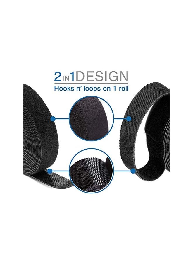 Delfino - Straps Reusable Cable Tearable Ties, Adjustable Hook and Loop Cable Straps Cable Ties for USB, Headphones, PC Computer Electronics and Other Cables, Cord Management (Black, 2pcs) - Image 1