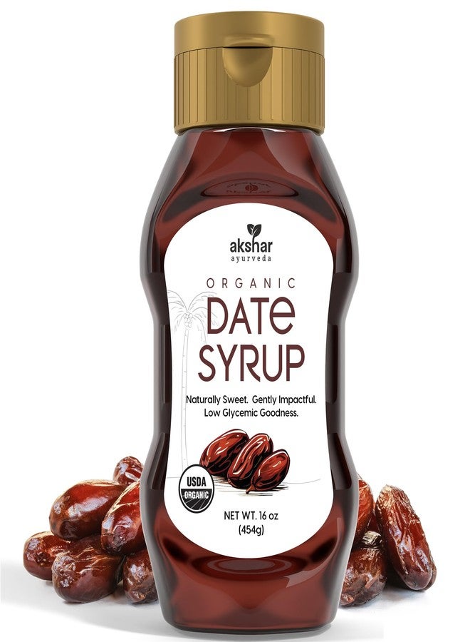 AKSHAR Ayurveda – Pure Date Syrup, Organic, No Sugar Added – Natural Sweetener Made from 100% USDA Raw Organic Dates – Low Glycemic Index, High Fiber Alternative to Sugar, Honey, Maple Syrup (16 oz) - Image 1