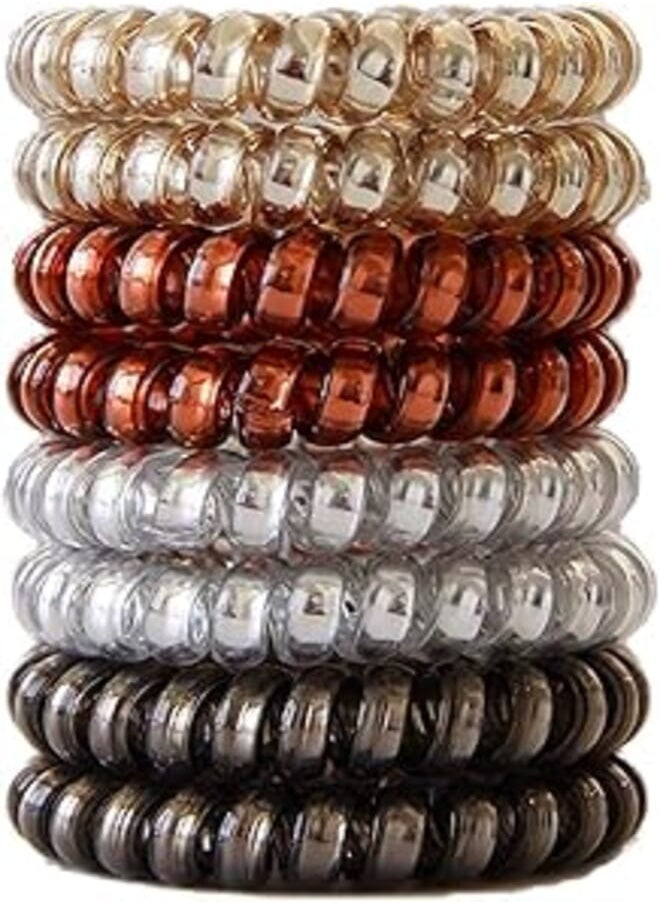 Grneric 8 Pcs Spiral Hair Ties, Coil Hair Ties Phone Cord Hair Ties, Elastic Rope,Hair Bands Elastic Rubber,Metallic Color Ponytail Holders Headband Scrunchies Hair Accessories for women - Size 5.5 CM 