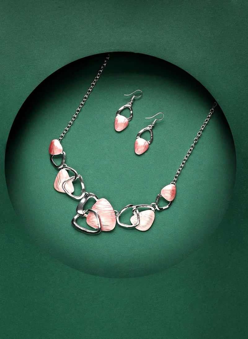 SOHI Blush Pink & Metallic Abstract Artificial Jewellery Set