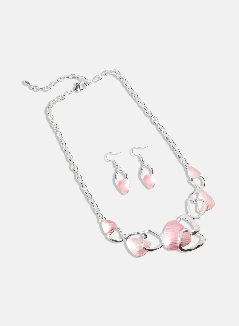 SOHI Blush Pink & Metallic Abstract Artificial Jewellery Set