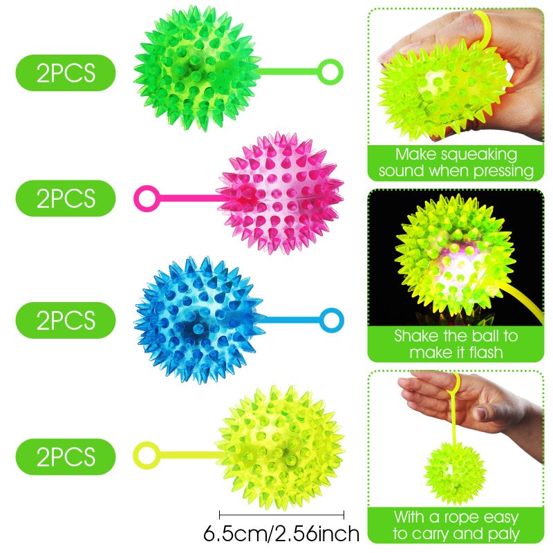 Civaner 8 Pcs Light up Ball LED Spiky Bouncy Balls Bulk Rubber Fidget Sensory Toy Glow in The Dark Light up Party Favors - Image 4