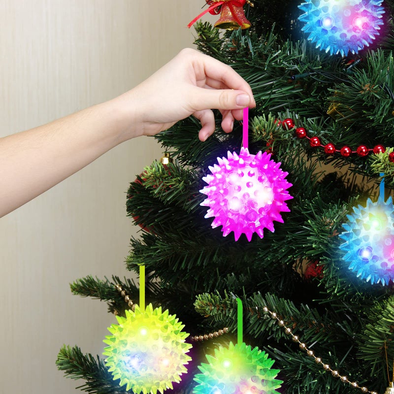 Civaner 8 Pcs Light up Ball LED Spiky Bouncy Balls Bulk Rubber Fidget Sensory Toy Glow in The Dark Light up Party Favors - Image 3