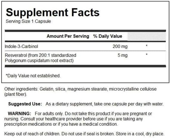 Swanson Indole3Carbinol with Resveratrol  I3C Supplement Promoting Cellular Protection  Natural Supplement to Help Maintain Healthy Hormone Balance  60 Capsules 200mg Each - Image 2