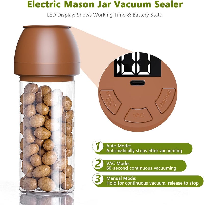 VUEBEE Electric Mason Jar Vacuum Sealer for Regular Mouth and Wide Mouth Canning Jars, Automatic Sealing Machine Kit for Food Storage and Fermentation - Image 3