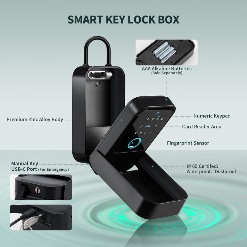 Moquin Smart Key Lock Box, TTLock APP Control, Fingerprint, Manual Keys, Access Card, EKey and Passcode Unlock, Electronic Bluetooth Wireless Lock Box for Airbnb Realtor House Office - Image 3