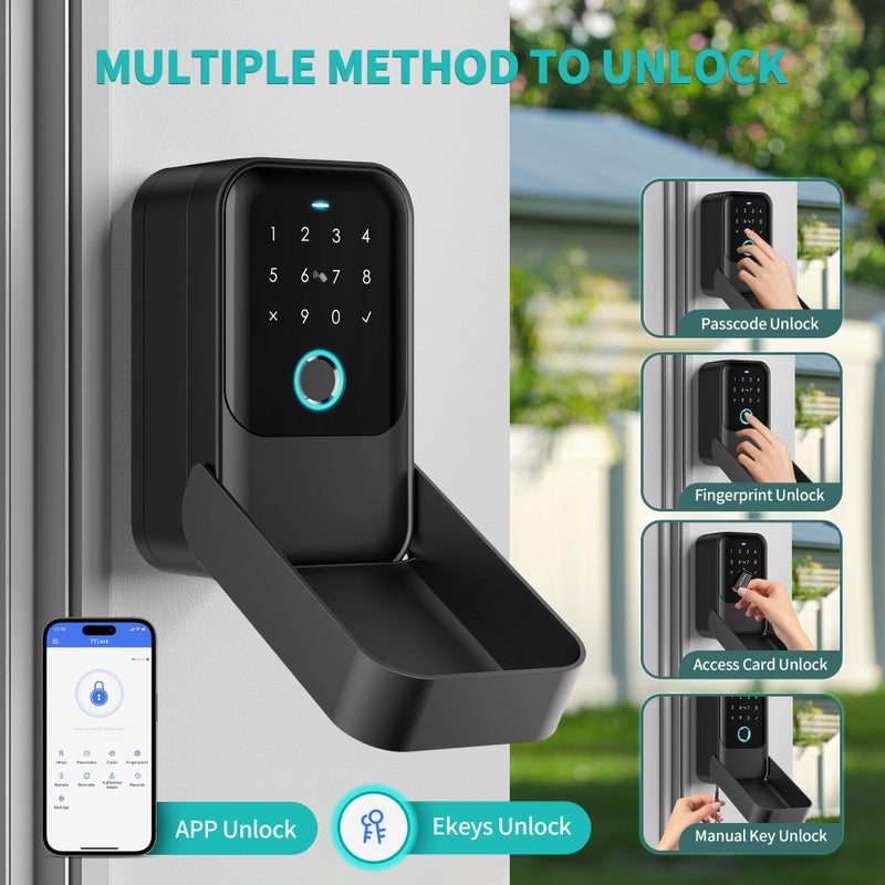 Moquin Smart Key Lock Box, TTLock APP Control, Fingerprint, Manual Keys, Access Card, EKey and Passcode Unlock, Electronic Bluetooth Wireless Lock Box for Airbnb Realtor House Office - Image 2