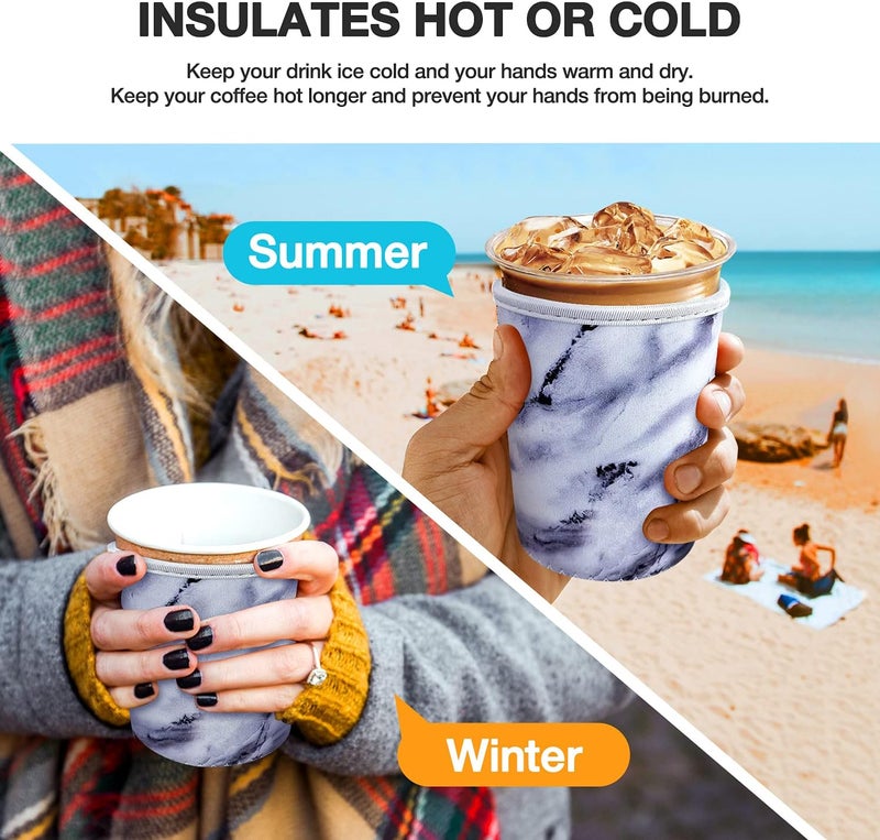 كي بي اكس 3 Pack Iced Coffee Cup Sleeve for Large Sized Cups, Reusable Neoprene Iced Coffee Cup Holder for Hot Cold Drinks, Compatible with Starbucks, Dunkin Donuts, and More - Image 4