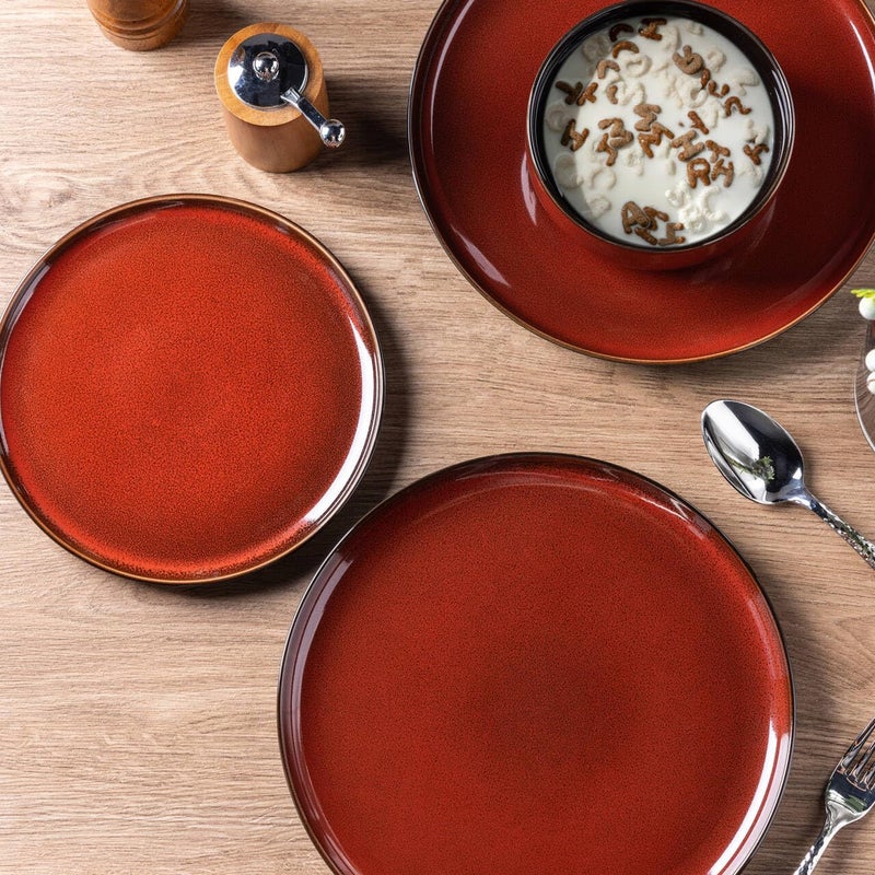 LeRatio Ceramic Dinnerware Sets for 4,Porcelain Plates and Bowls Sets,Handmade Reactive Glaze Dishes Set,Chip Resistant and Scratch Resistant | Oven&Dishwasher & Microwave Safe,Service for 4-Red - Image 4