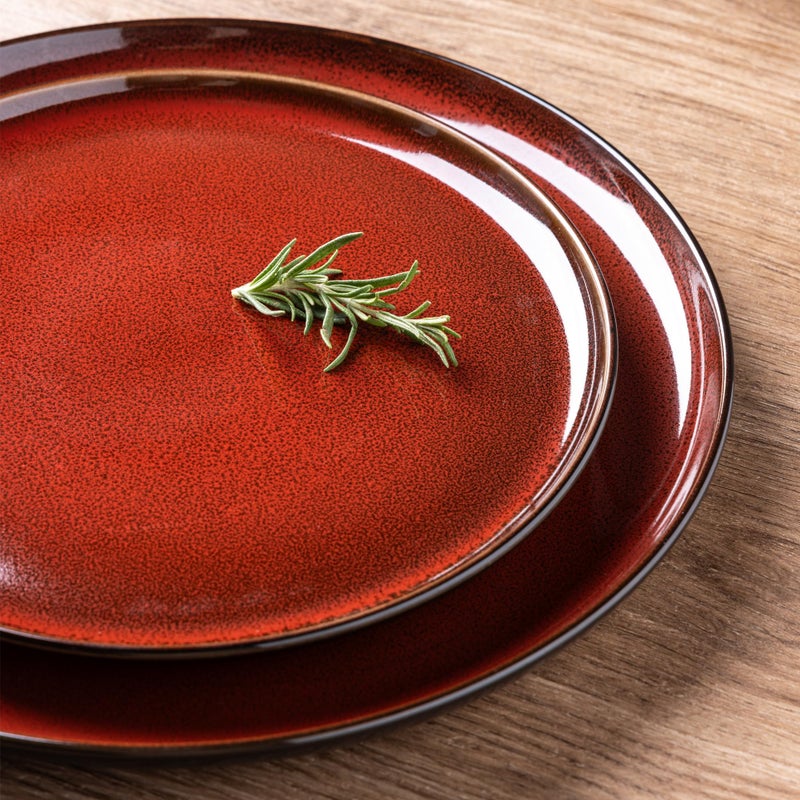 LeRatio Ceramic Dinnerware Sets for 4,Porcelain Plates and Bowls Sets,Handmade Reactive Glaze Dishes Set,Chip Resistant and Scratch Resistant | Oven&Dishwasher & Microwave Safe,Service for 4-Red - Image 2