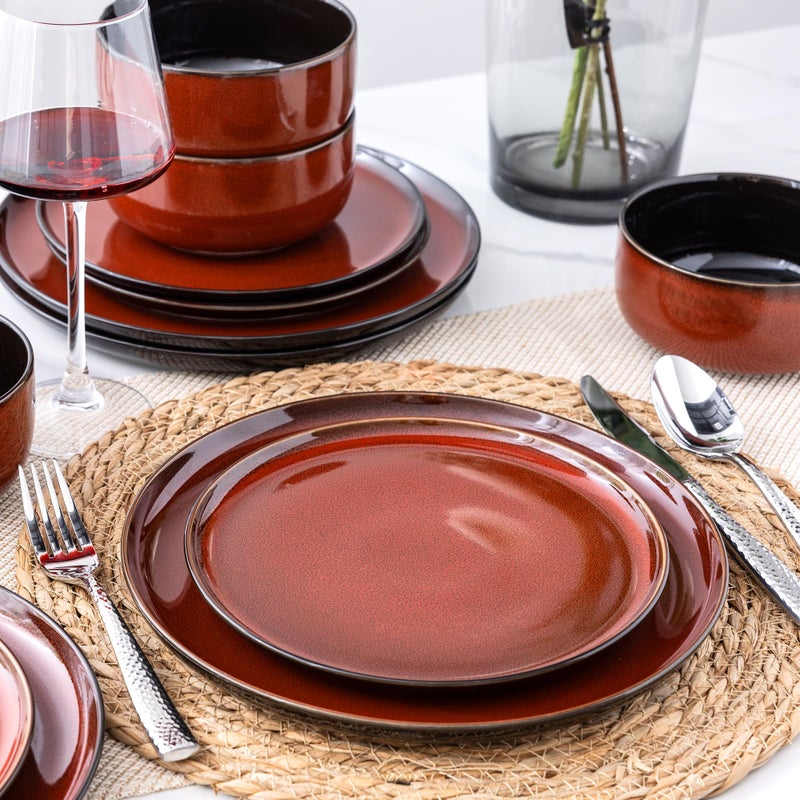 LeRatio Ceramic Dinnerware Sets for 4,Porcelain Plates and Bowls Sets,Handmade Reactive Glaze Dishes Set,Chip Resistant and Scratch Resistant | Oven&Dishwasher & Microwave Safe,Service for 4-Red - Image 5