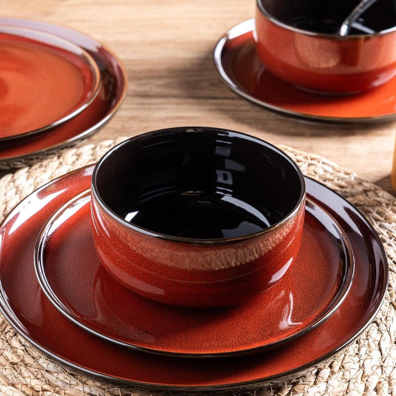LeRatio Ceramic Dinnerware Sets for 4,Porcelain Plates and Bowls Sets,Handmade Reactive Glaze Dishes Set,Chip Resistant and Scratch Resistant | Oven&Dishwasher & Microwave Safe,Service for 4-Red - Image 3