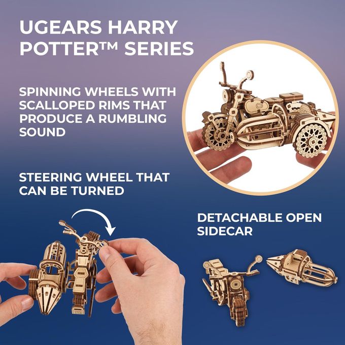 UGEARS Hagrid's Flying Motorbike 3D Puzzle Wooden Model Kit for Adults to Build Mechanical Bike Motorcycle Making Kit 3D Jigsaw Puzzle Wood Vehicle Harry Potter Collection DIY Brain Teaser - Image 3