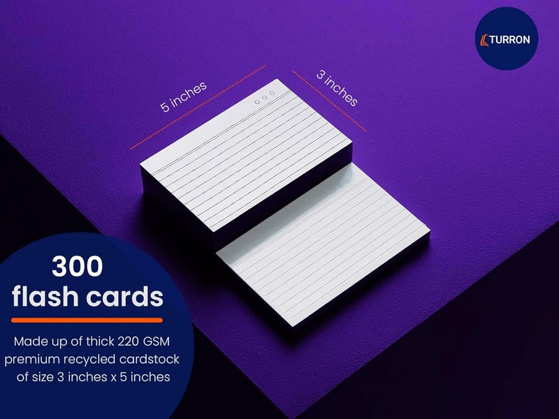 Turron Bulk Pack - 300 Index Flash Cards - Both Sides ruled, 3 x 5 Inch, 200 GSM - Work from Home notes, Exam & Interview Preparation, Kids learning, Quick notes - Image 2