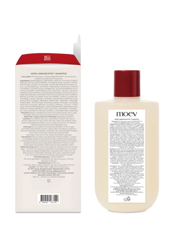 MOEV ANNURCATIN Shampoo | Korean Apple Hair Care for Strength and Volume in Thinning Hair | Adds Lift | Paraben-Free | Suitable for All Hair Types (10.14 fl.oz, apple & vanilla) - Image 2
