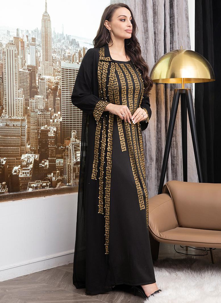 FridayIn Elegant style Lapel Color contrast Bead Regular sleeve Dress Suits Black - Image 4