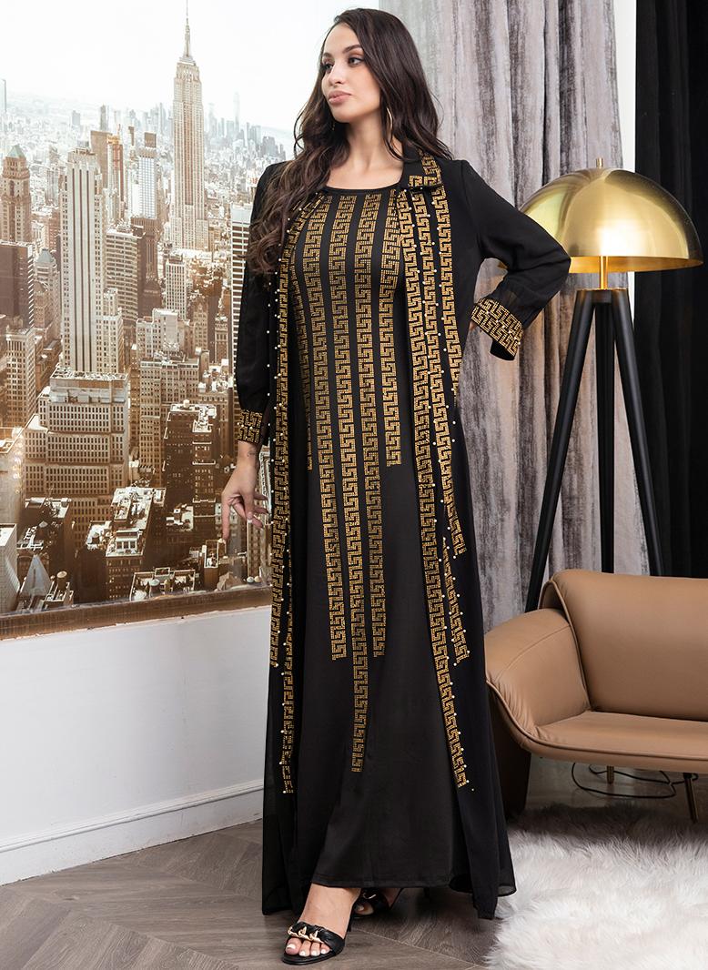 FridayIn Elegant style Lapel Color contrast Bead Regular sleeve Dress Suits Black - Image 5