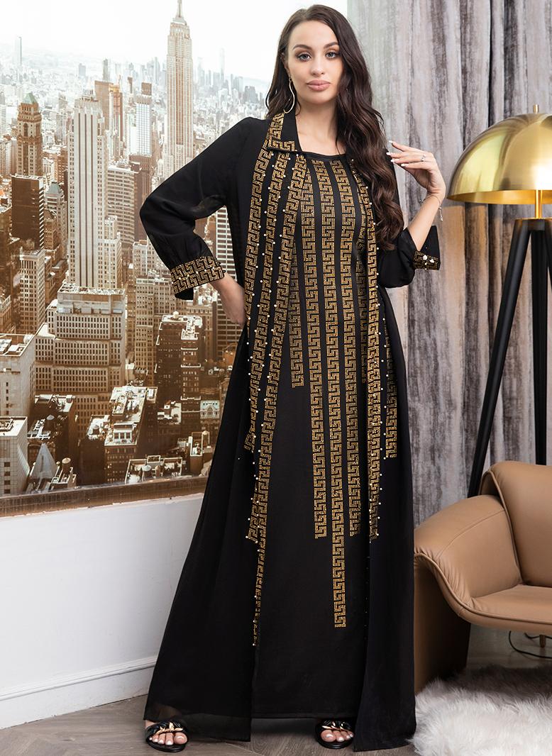 FridayIn Elegant style Lapel Color contrast Bead Regular sleeve Dress Suits Black - Image 1