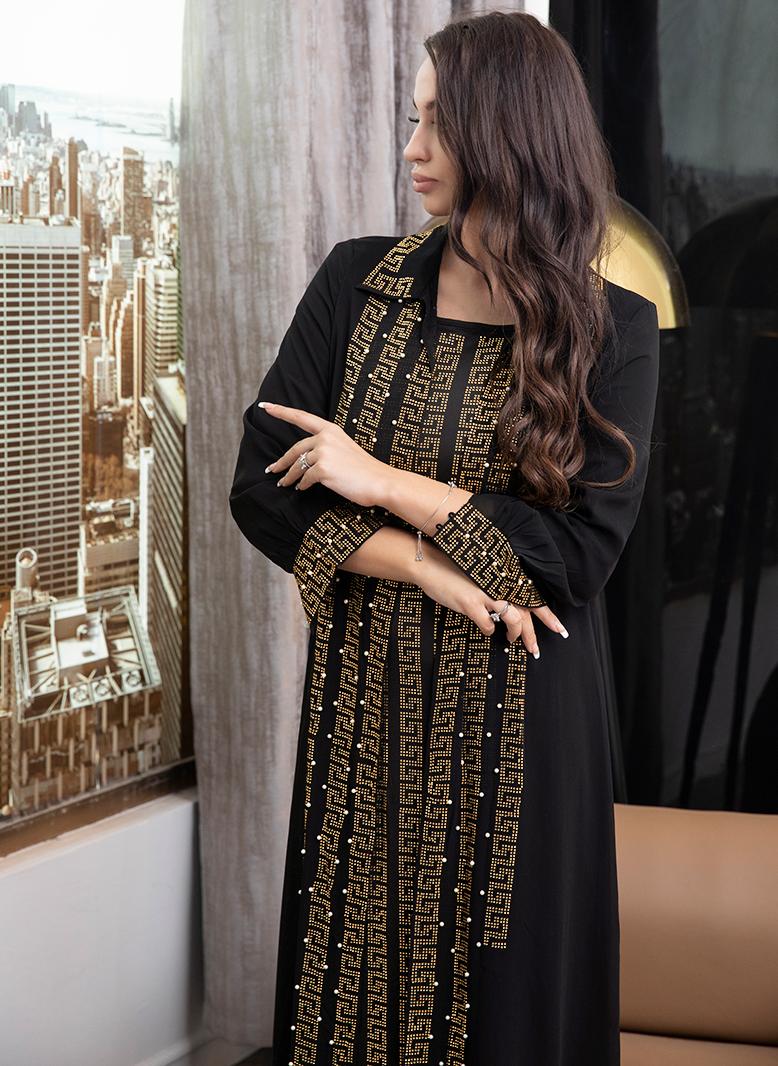 FridayIn Elegant style Lapel Color contrast Bead Regular sleeve Dress Suits Black - Image 3