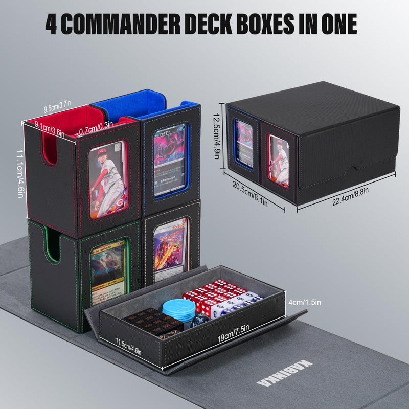 Kabinka Card Deck Box for MTG with Commander Display, 5 in 1 Trading Card Storage Box Fits 400+ Double-sleeved Cards, Removable Deck Case for TCG/Sports Cards with Dice Tray, 4 Magnetic Card Holders(Colorful) - Image 4