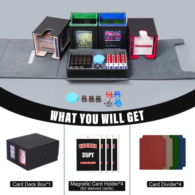 Kabinka Card Deck Box for MTG with Commander Display, 5 in 1 Trading Card Storage Box Fits 400+ Double-sleeved Cards, Removable Deck Case for TCG/Sports Cards with Dice Tray, 4 Magnetic Card Holders(Colorful) - Image 5