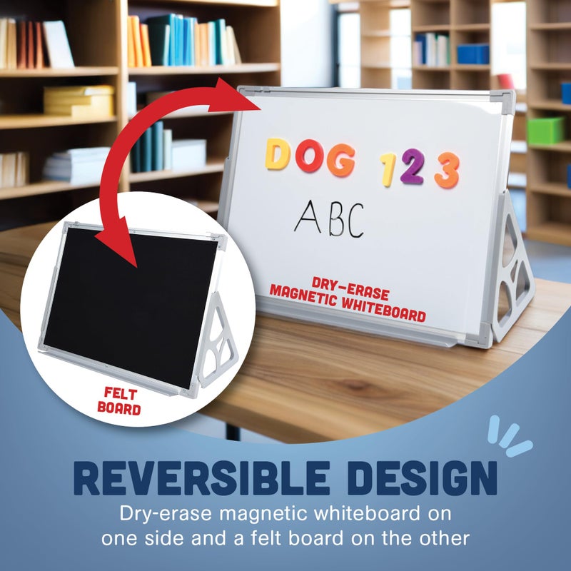 Constructive Playthings 3 'N 1 Magnetic Write and Wipe Reversible Whiteboard and Felt Board for Toddlers with Stand, Hands-On Learning Toy for Ages 3+, Hangable or Free-Standing - Image 3