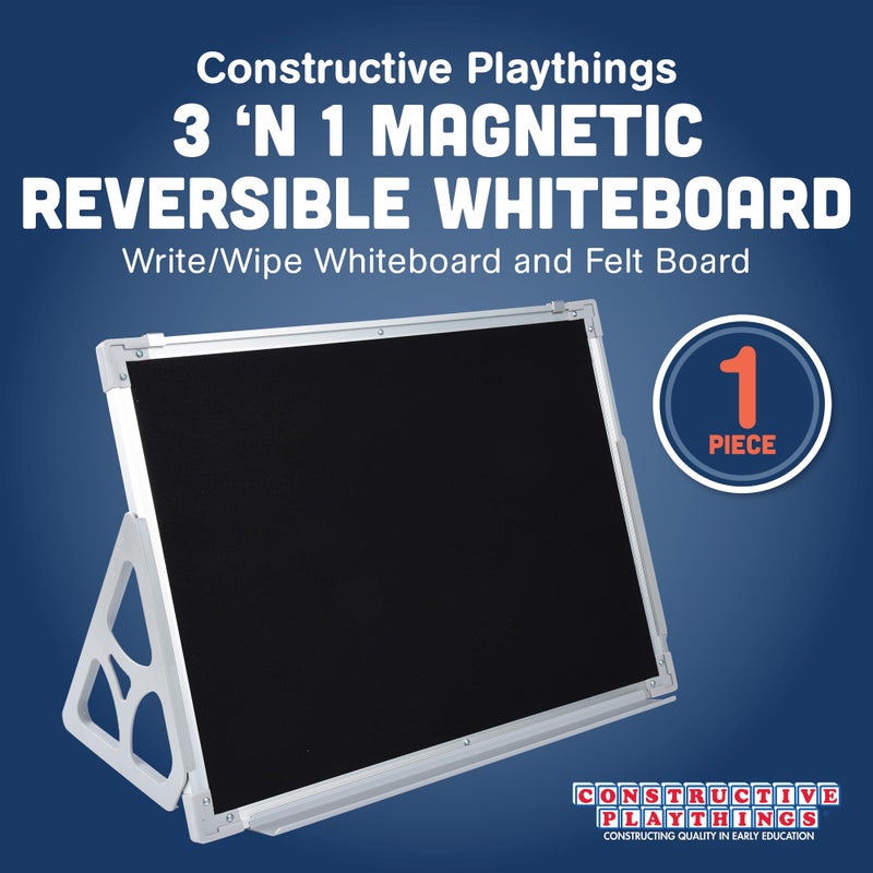 Constructive Playthings 3 'N 1 Magnetic Write and Wipe Reversible Whiteboard and Felt Board for Toddlers with Stand, Hands-On Learning Toy for Ages 3+, Hangable or Free-Standing - Image 2
