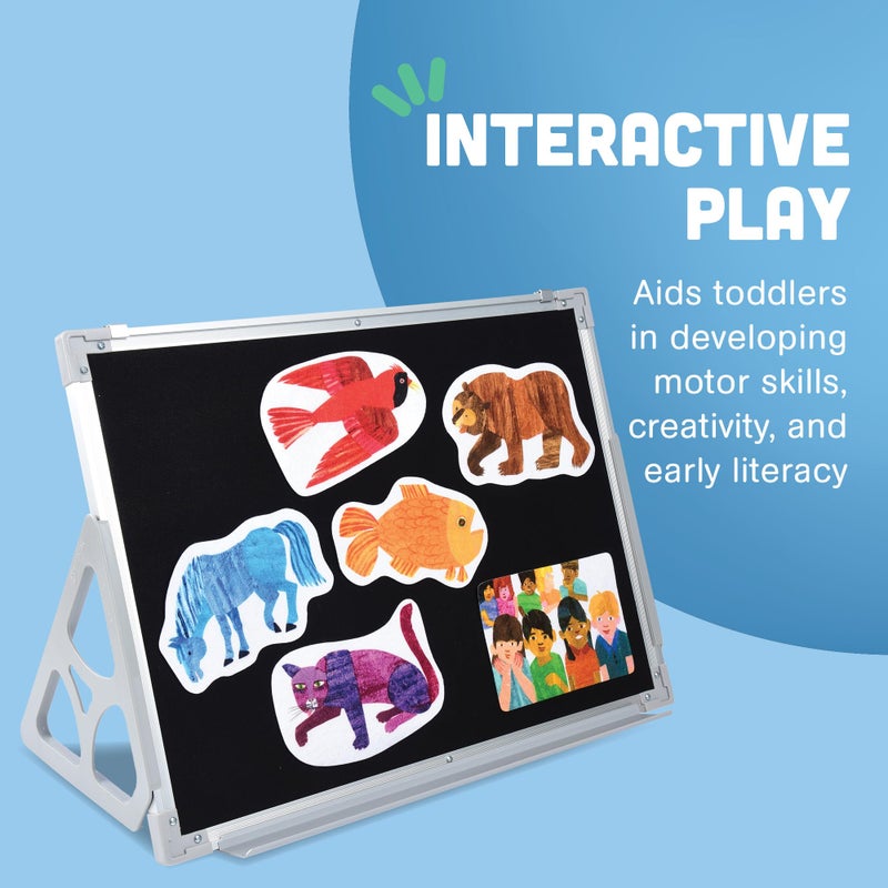 Constructive Playthings 3 'N 1 Magnetic Write and Wipe Reversible Whiteboard and Felt Board for Toddlers with Stand, Hands-On Learning Toy for Ages 3+, Hangable or Free-Standing - Image 4