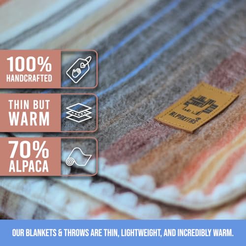 ALPAKITAS Alpaca Wool Blanket - Queen Size Bed Blanket - Alpaca Throw - Best Gift & Warm Throw, Lightweight, Couch or Camp- Outdoor - 87 x 64 inches (White & Brown) - Image 3