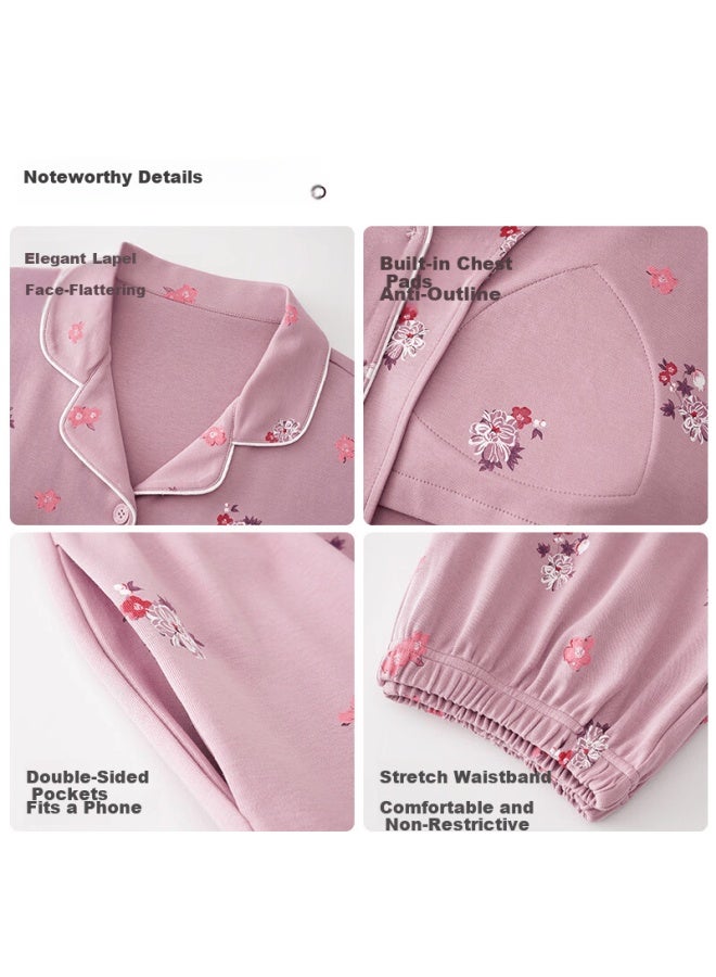 LANG SHA Langsha Middle-aged And Elderly Women's Cotton Long Sleeve Pajama Set With Lapel Collar, Plus Size Comfortable Homewear, Suitable For Outdoor Wear, Exquisite Print - Image 5