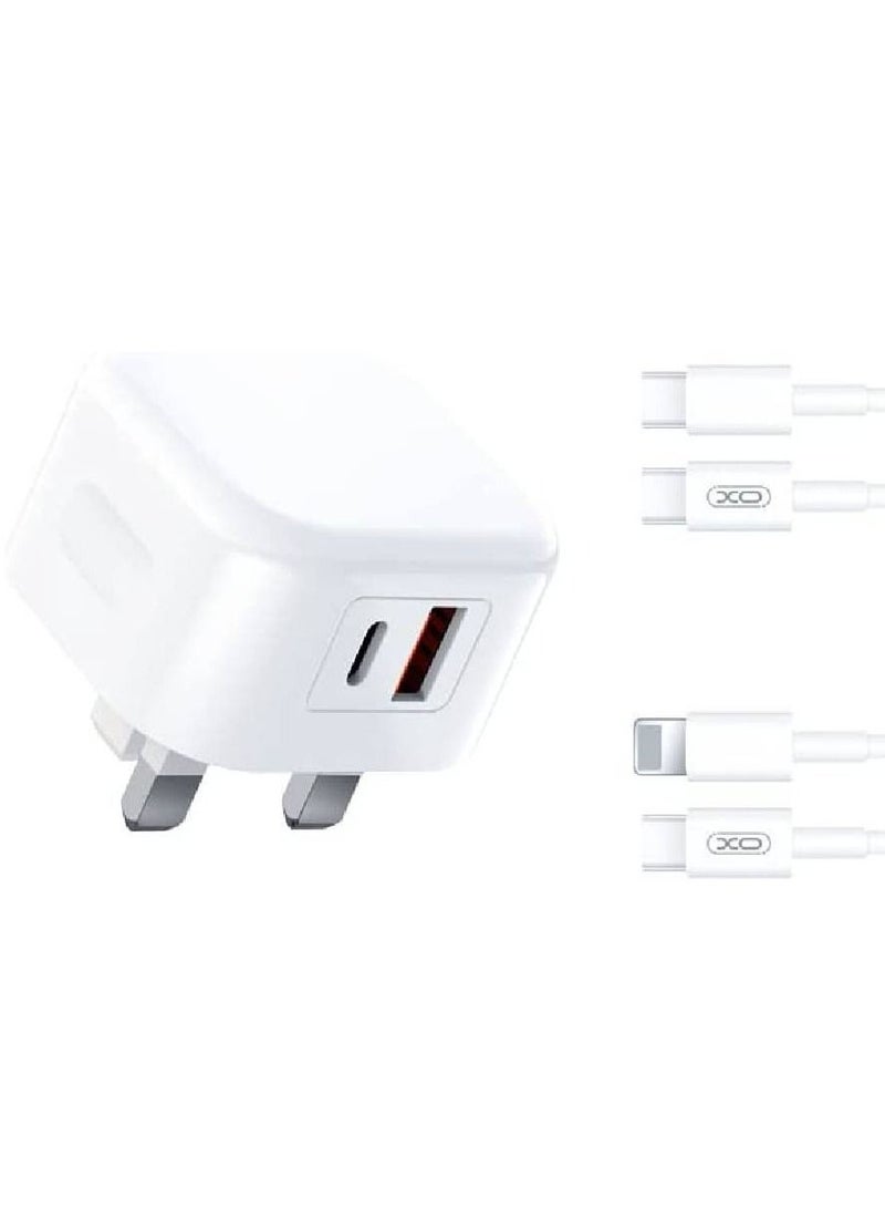 XO L98 Quick Suit Adapter PD Output Type-C 20W, QC USB Output 18W 1000mm cable for mobile phone (Lightning) - Image 1