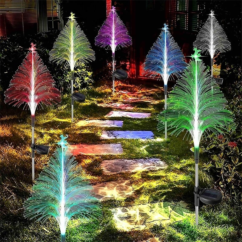 klarako 3PC Solar Christmas Lights Outdoor Waterproof Decorations, Solar Xmas Trees Lights Outdoor, 7 Color Changing Solar Flower Lights for Pathway Landscaping Patio Yard Christmas Decor - Image 3