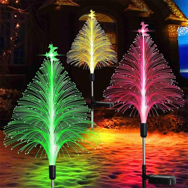 klarako 3PC Solar Christmas Lights Outdoor Waterproof Decorations, Solar Xmas Trees Lights Outdoor, 7 Color Changing Solar Flower Lights for Pathway Landscaping Patio Yard Christmas Decor - Image 1
