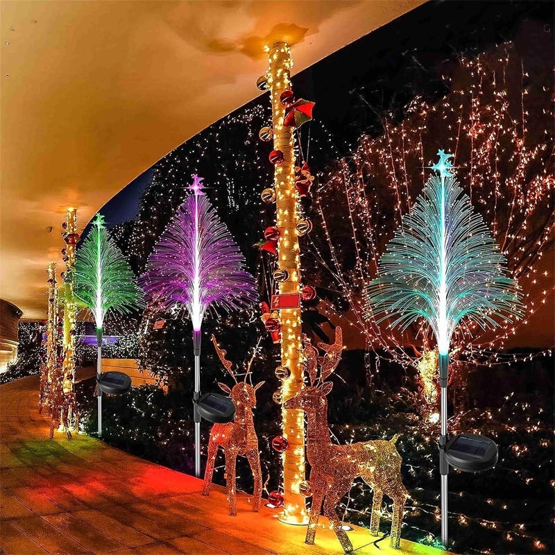 klarako 3PC Solar Christmas Lights Outdoor Waterproof Decorations, Solar Xmas Trees Lights Outdoor, 7 Color Changing Solar Flower Lights for Pathway Landscaping Patio Yard Christmas Decor - Image 4
