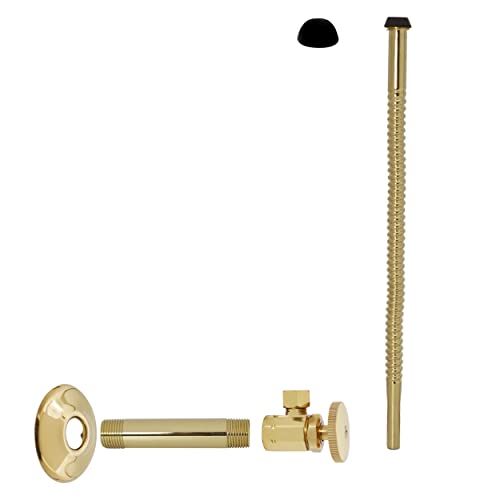 Westbrass D103K12-01 1/2" IPS x 3/8" OD x 12" Corrugated Riser Supply Line Kit with Round Handle Angle Supply Shut Off Valve for Faucet and Toilet, Polished Brass - Image 1