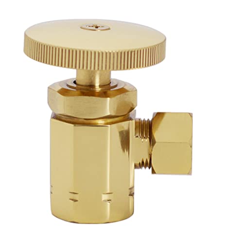 Westbrass D103K12-01 1/2" IPS x 3/8" OD x 12" Corrugated Riser Supply Line Kit with Round Handle Angle Supply Shut Off Valve for Faucet and Toilet, Polished Brass - Image 4