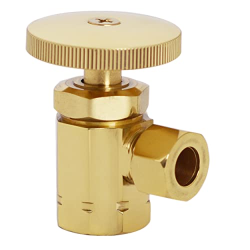 Westbrass D103K12-01 1/2" IPS x 3/8" OD x 12" Corrugated Riser Supply Line Kit with Round Handle Angle Supply Shut Off Valve for Faucet and Toilet, Polished Brass - Image 3