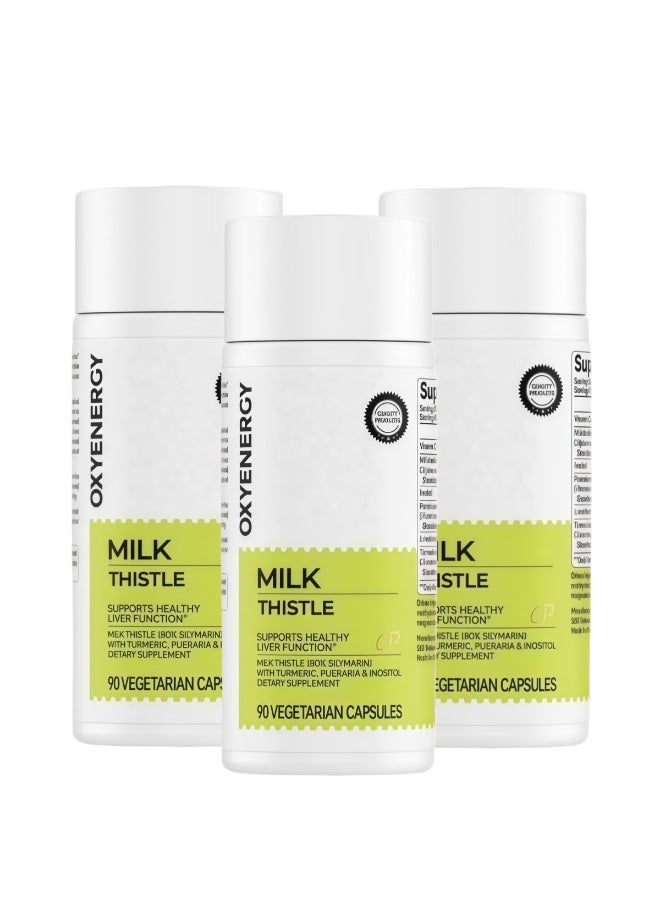 OxyEnergy Silymarin Milk Thistle 300mg Extract with Vitamin C, Inositol & Pueraria, Liver Detox & Repair Support, Antioxidant Support, 90 Vegetarian Capsules - 3 Bottles - Image 1